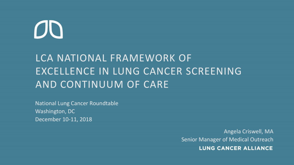 LCA NATIONAL FRAMEWORK OF
EXCELLENCE IN LUNG CANCER SCREENING
AND CONTINUUM OF CARE presentation cover photo