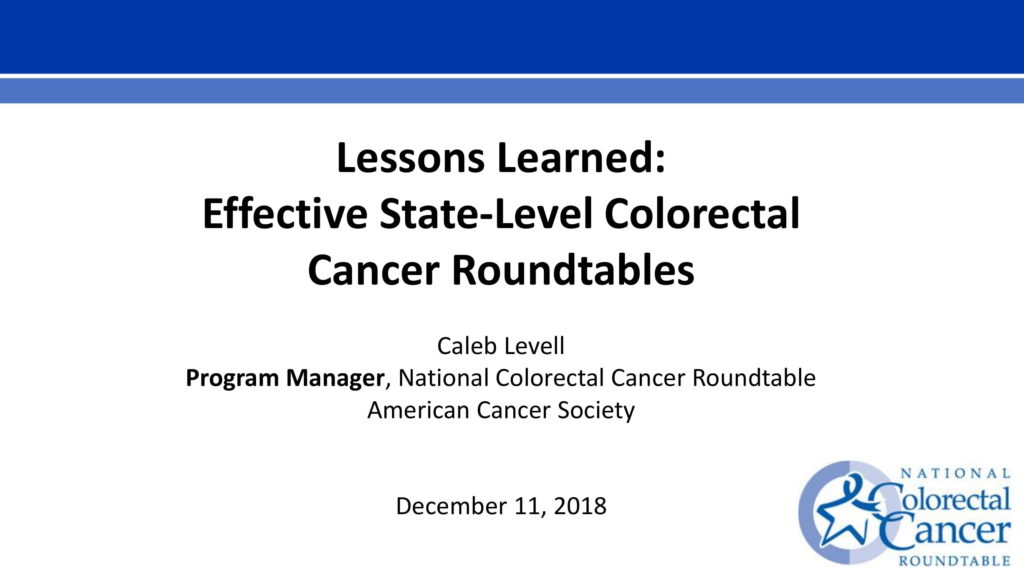 Lessons Learned: Effective State-Level Colorectal Cancer Roundtables Presentation cover photo